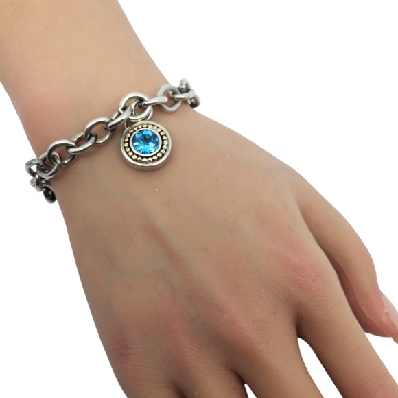 Sadye L Vassil Sterling & 14K Gold Plated Blue Topaz Charm Bracelet #20745 - Picture 7 of 10